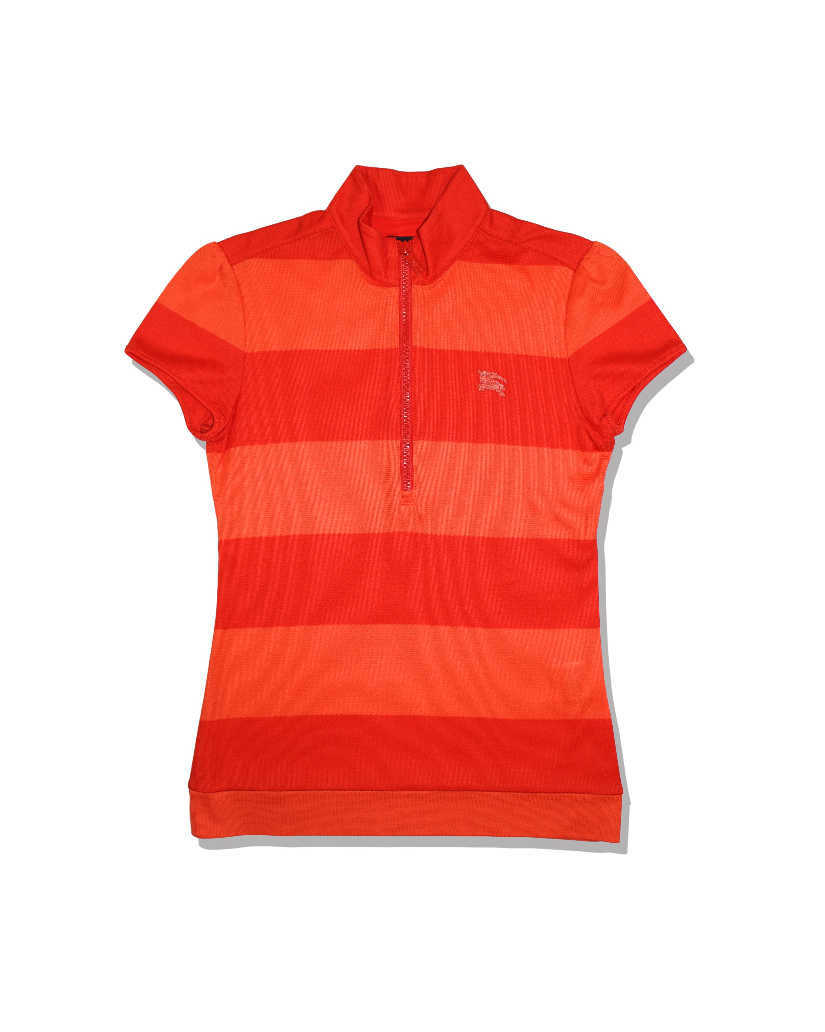 Burberry Golf Womens Orange Striped Zip Polo
