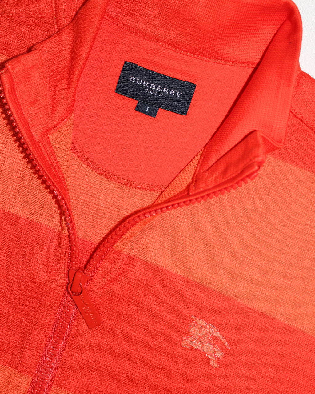 Burberry Golf Womens Orange Striped Zip Polo