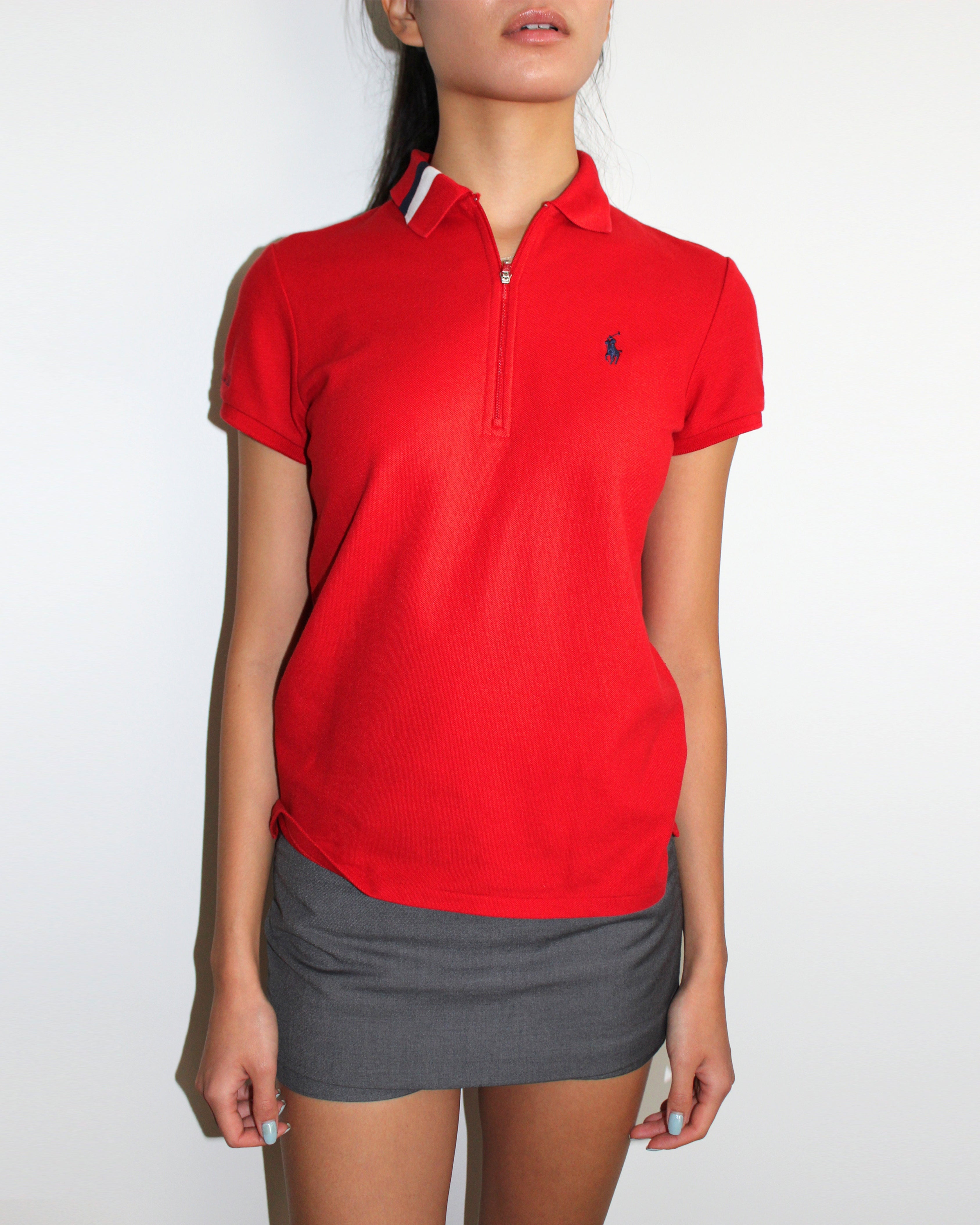 Ralph Lauren Golf Womens Red Zip Polo