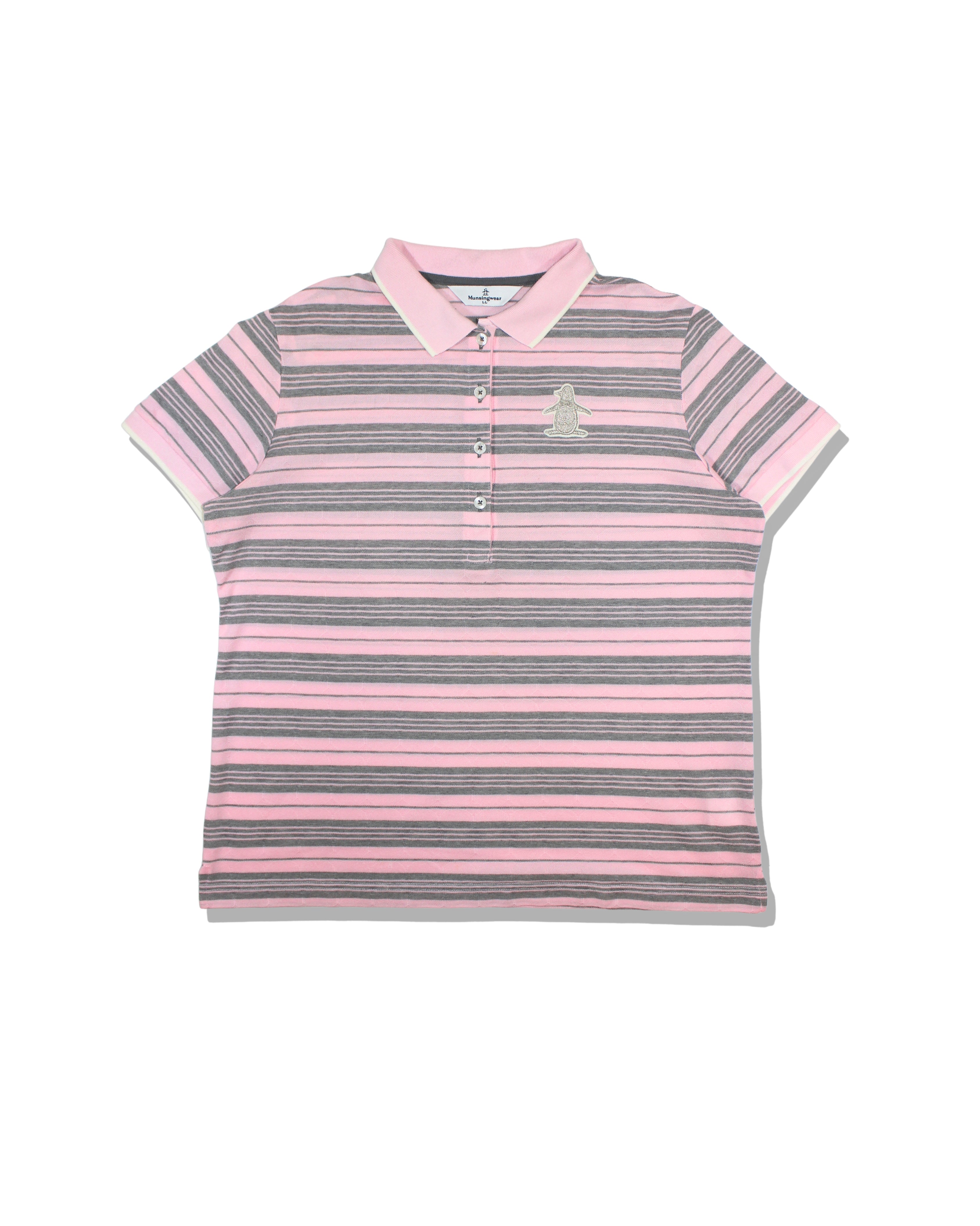 Munsingwear Womens Pink Grey Striped Golf Polo