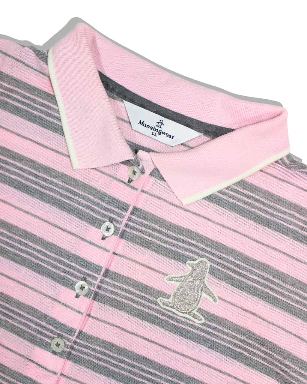 Munsingwear Womens Pink Grey Striped Golf Polo