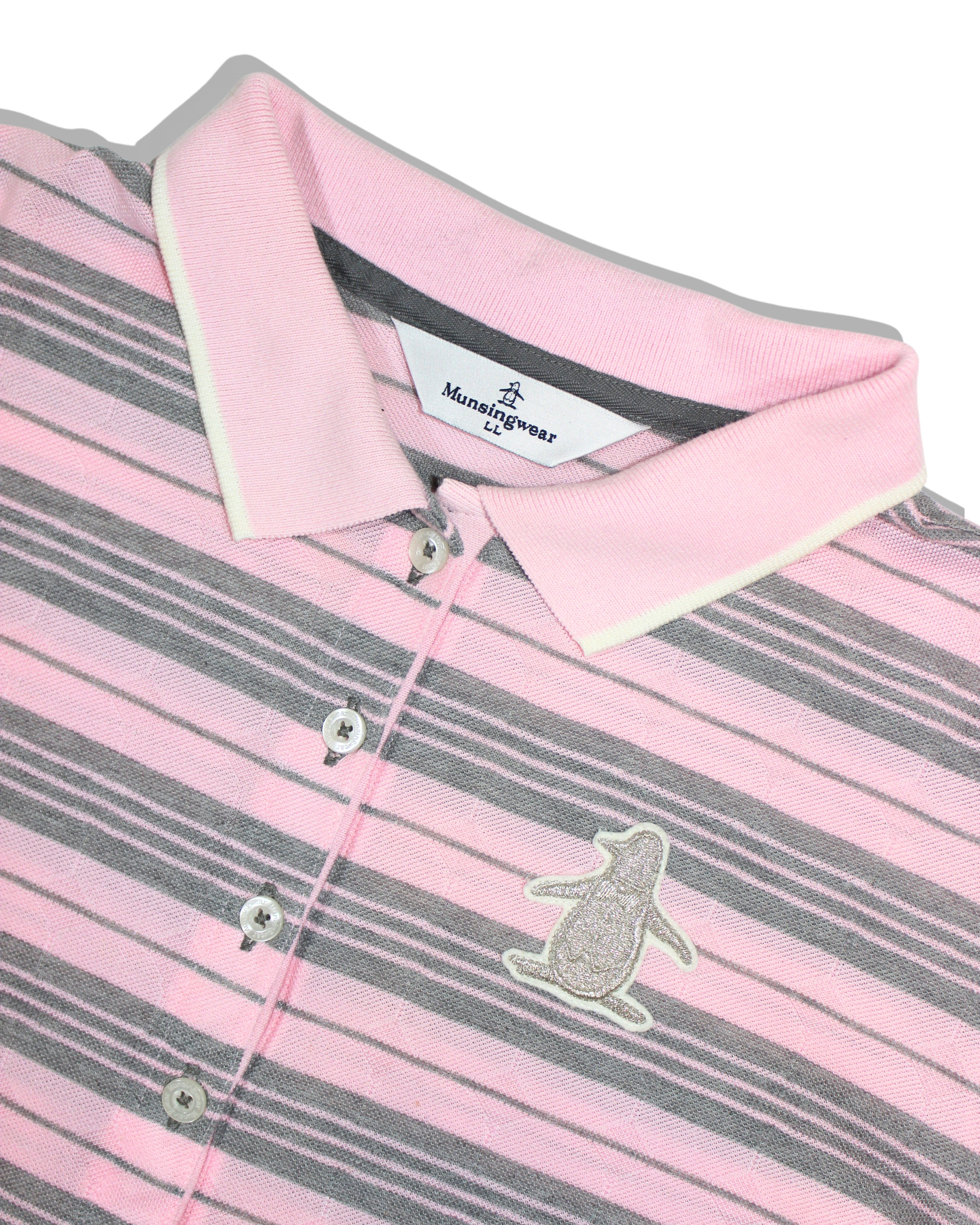Munsingwear Womens Pink Grey Striped Golf Polo