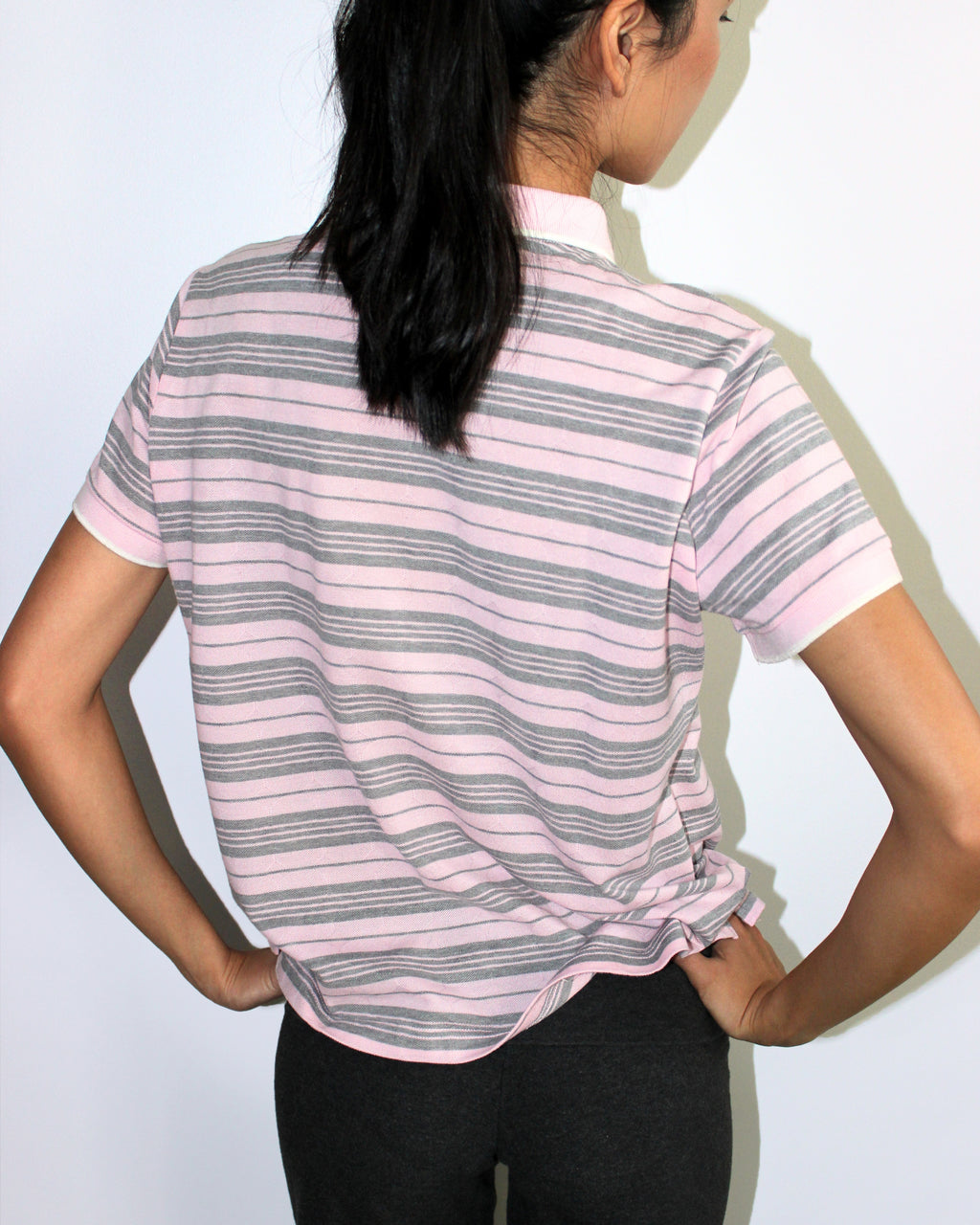 Munsingwear Womens Pink Grey Striped Golf Polo