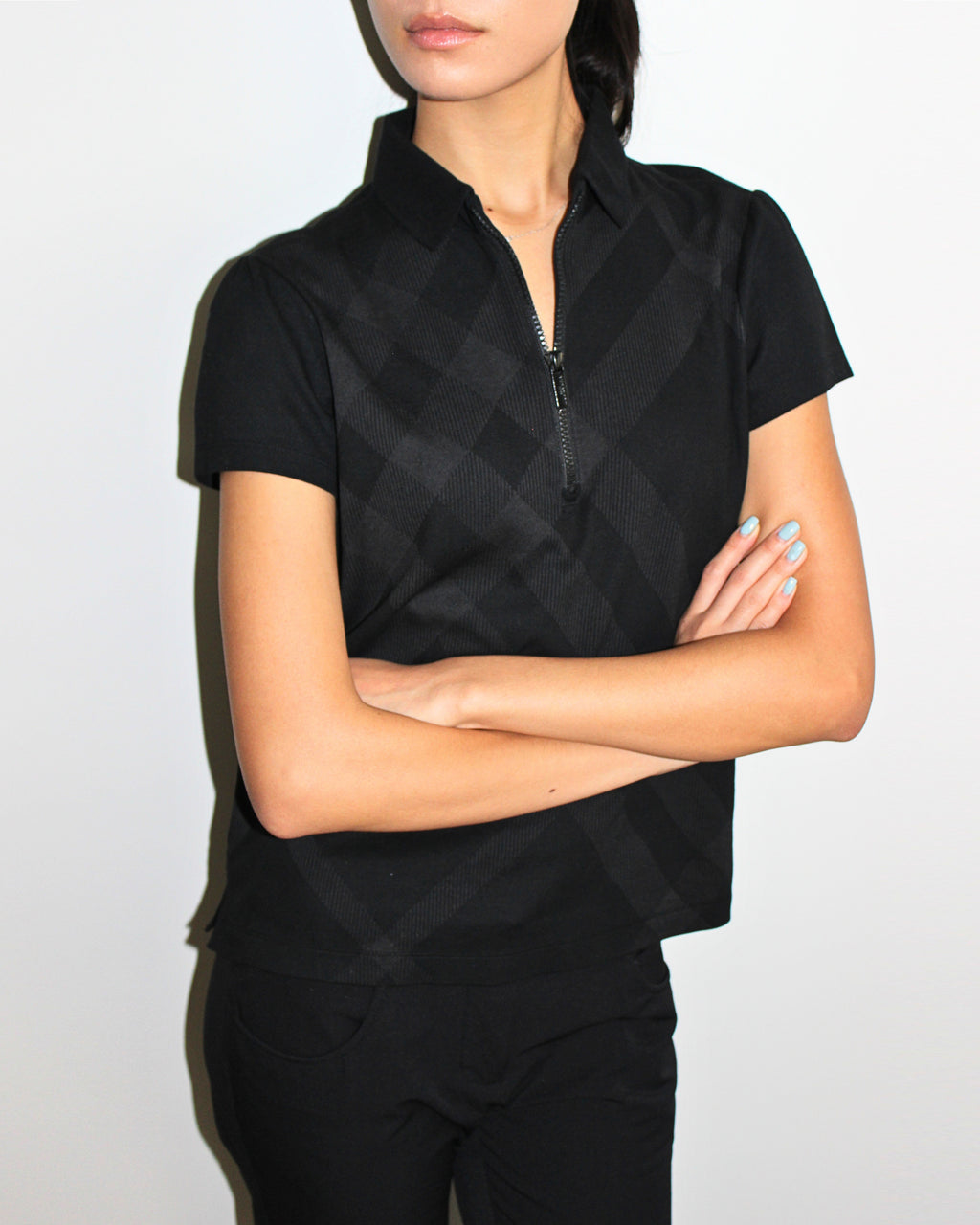 Burberry Golf Womens Black Zip Polo
